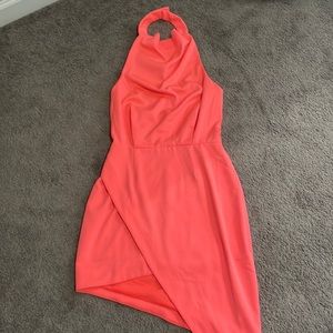 ELLIAT (from Revolve) neon pink asymmetrical hem halter dress. Size S.